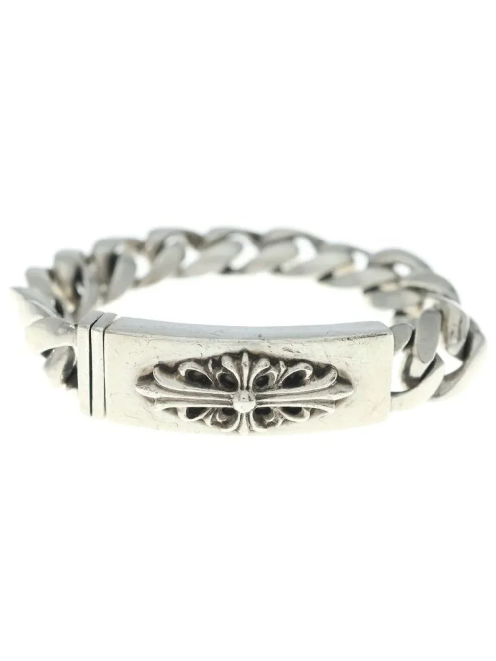 Chrome Hearts ID Floral Crs Cross ID Classic Link Bracelet 13 Silver